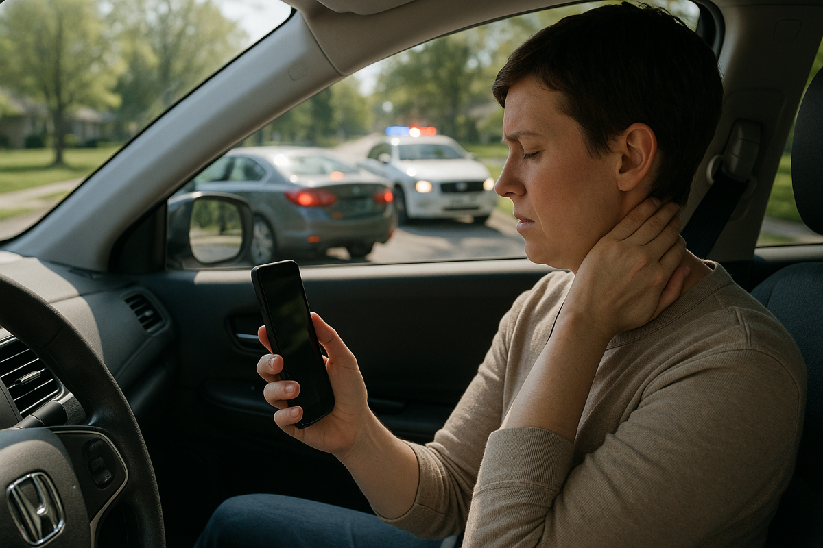 Woman in car with neck pain after accident in Montgomery AL