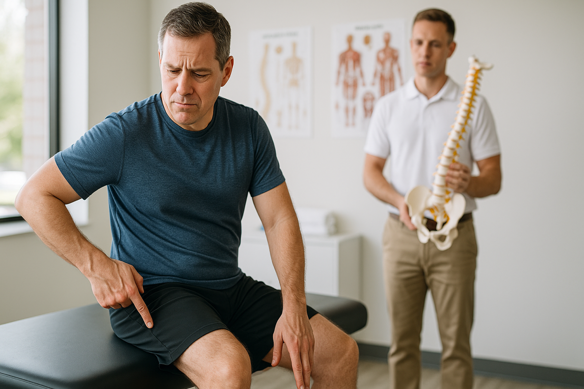 Patient with sciatica hip pain assessed by chiropractor in Montgomery AL